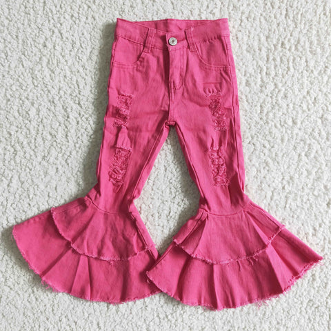 D14-14 Fashion Bright Pink Jeans Denim Flared Pants