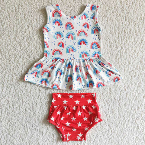 GBO0014 Summer Rainbow Colorful Red Star Baby Bummie Girl's Set