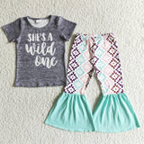 SHE'S A wild one Grey Short Sleeves Girl's Set