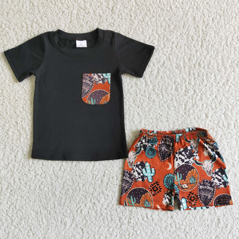 Cactus Black With Pocket Boy's Shorts Set