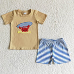 BSSO0003 New Embroidered Surf Crab Stripe Boy's shorts set