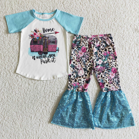 Home Where you park it Blue Sequins Girl's Set