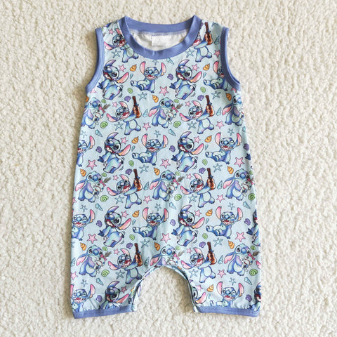 SALE SR0009 Cartoon big ear Blue Guitar Blue Boy's Romper