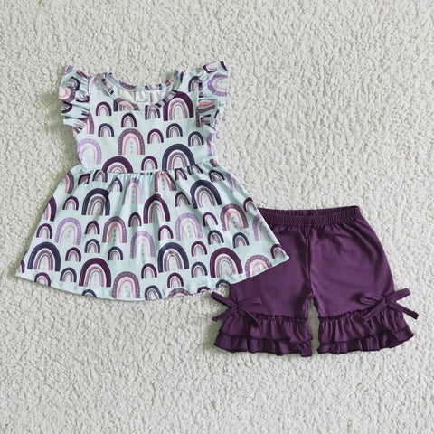 SALE GSSO0009 Purple Rainbow Cute Girl's Shorts Set