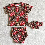 Fashion Tongue Leopard Print Baby Bummie Girl's Set