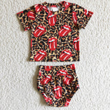 Fashion Tongue Leopard Print Baby Bummie Girl's Set