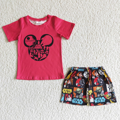 BSSO0040 Cartoon mouse Red Boy's Shorts Set