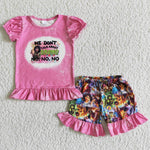 NO NO NO Cartoon Pink Flower girl Girl's Shorts Set