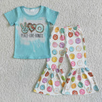 SALE A14-4 Girl's Peace Love Donuts Blue Set