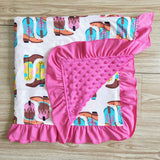 Baby Western Boots Pink Hot Blanket