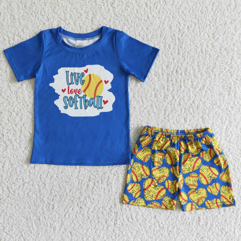 SALE BSSO0020 Live love softball blue baseball Boy's Shorts Set