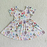 SALE GSD0050 Summer Cartoon Mermaid Mouse Castle Girl's Short Sleeves Dress