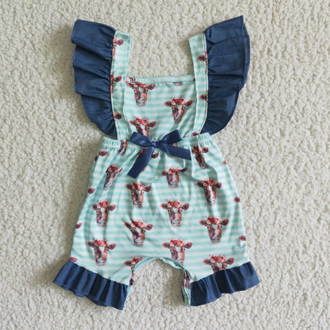 SR0004 New Cute Cow Blue Girl's Romper