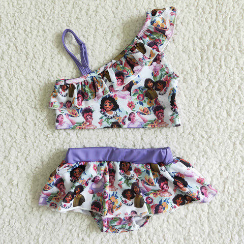 Summer Cartoon Purple Flower girl Girl's Swimsuit