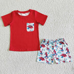 BSSO0009 Summer Red Cartoon Spider Hot Boy's Shorts Set