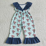 Summer New Cute Cow Blue Girl's Jumpsuit