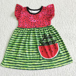 GSD0034 Hello Summer Watermelon Green Stripe Girl's Dress