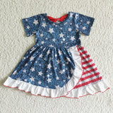 SALE GSD0033 National Day Princess With Bow Stars Ruffles Girl's Dress