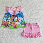 SALE GSSO0010 Cartoon Pink Stripe Girl's Shorts Set