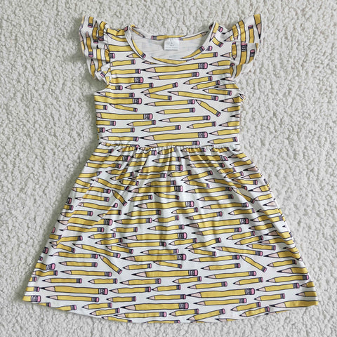 BC0001 Yellow Cute Back To School Pencil Girl's Dress