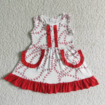 GSD0029 Baseball Red Line With Pockets Girl's Dress
