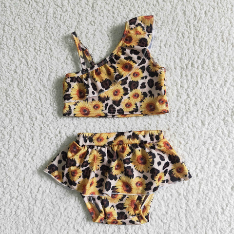 S0019 Summer Sunflower Leopard Bikini Girl's Swimsuit