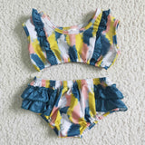 Summer Tie Dry Colorful Ruffles Bikini Girl's Swimsuit