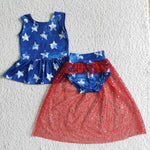 SALE GBO0027 National Day Blue Star Tulle Baby Bummie Girl's Set