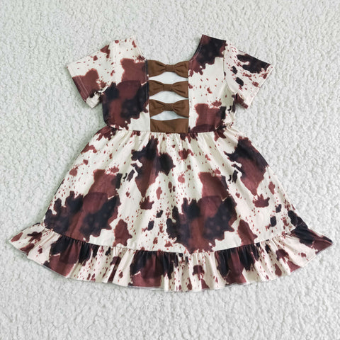 SALE GSD0032 New Brown Cow With Bow Design Girl's Dress 6-7T
