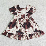 SALE GSD0032 New Brown Cow With Bow Design Girl's Dress