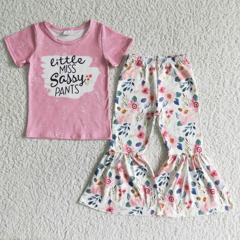 GSPO0062 Little miss sassy pants Pink Flower Girl's Set