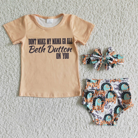 GBO0006 Summer Beth Dutton On You Western Baby Bummie Girl's Set
