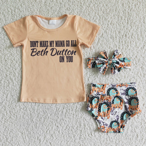 SALE GBO0006 Summer Beth Dutton On You Western Baby Bummie Girl's Set