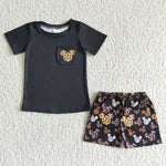 SALE BSSO0042 Animal Pattern Black mouse With Pocket Boy's Shorts Set