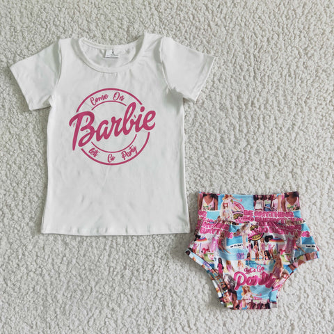 Summer Baby Letter Pink Party Baby Bummie Girl's Set