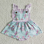 SR0027 Summer Purple Blue Flower Girl's Romper