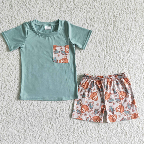 SALE BSSO0043 Summer Cactus Cow With Pocket Boy's Shorts Set