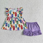 Summer Purple Popsicle Girl's Shorts Set