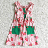 GSD0037 Summer Strawberry Button Pocket Cute Girl's Dress