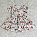 SALE A3-24 Baby Girl's Pumpkin Cat Dress