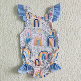 S0002 Girl‘s Summer Rainbow Blue Swimsuit