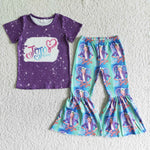 SALE B9-23 Purple Short Sleeves Tie Dry Girl's Set