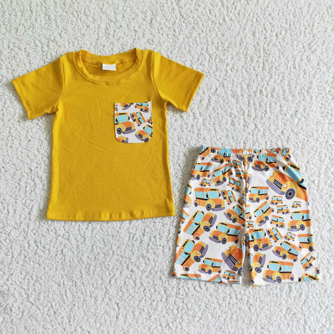 BSSO0041 Back To School Yellow Bus Boy's Shorts Set