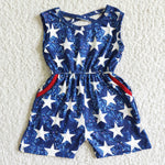 SALE SR0028 National Day July 4th Blue Star Girl's Shorts Jumpsuit