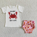 SALE B9-24 CRABBY BUT CUTE Crab Red Baby Bummie Girl's Set