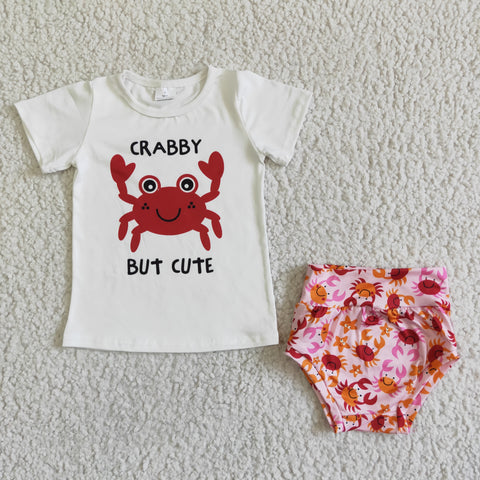 SALE B9-24 CRABBY BUT CUTE Crab Red Baby Bummie Girl's Set