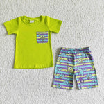 SALE BSSO0044 Bright Yellow Cartoon With Pocket Monsters Boy's Shorts Set