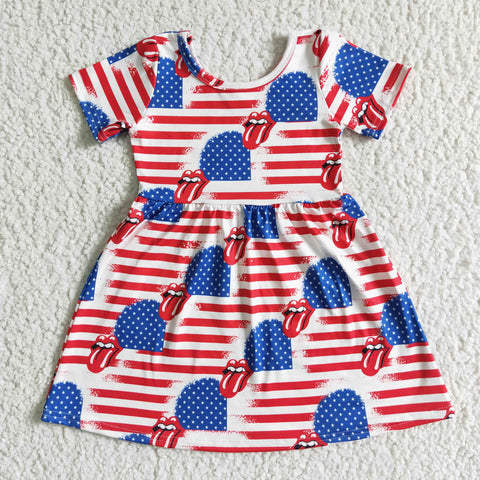 America Red Stripe July 4th Cute Girl's Dress