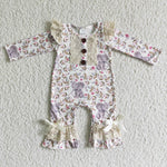 SALE 6 A1-26 Baby Girlls Elephant Grey Flower With Lace Brown Romper