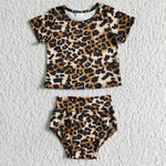 B3-12 Crop Top Leopard Baby Girl's Bummie Set